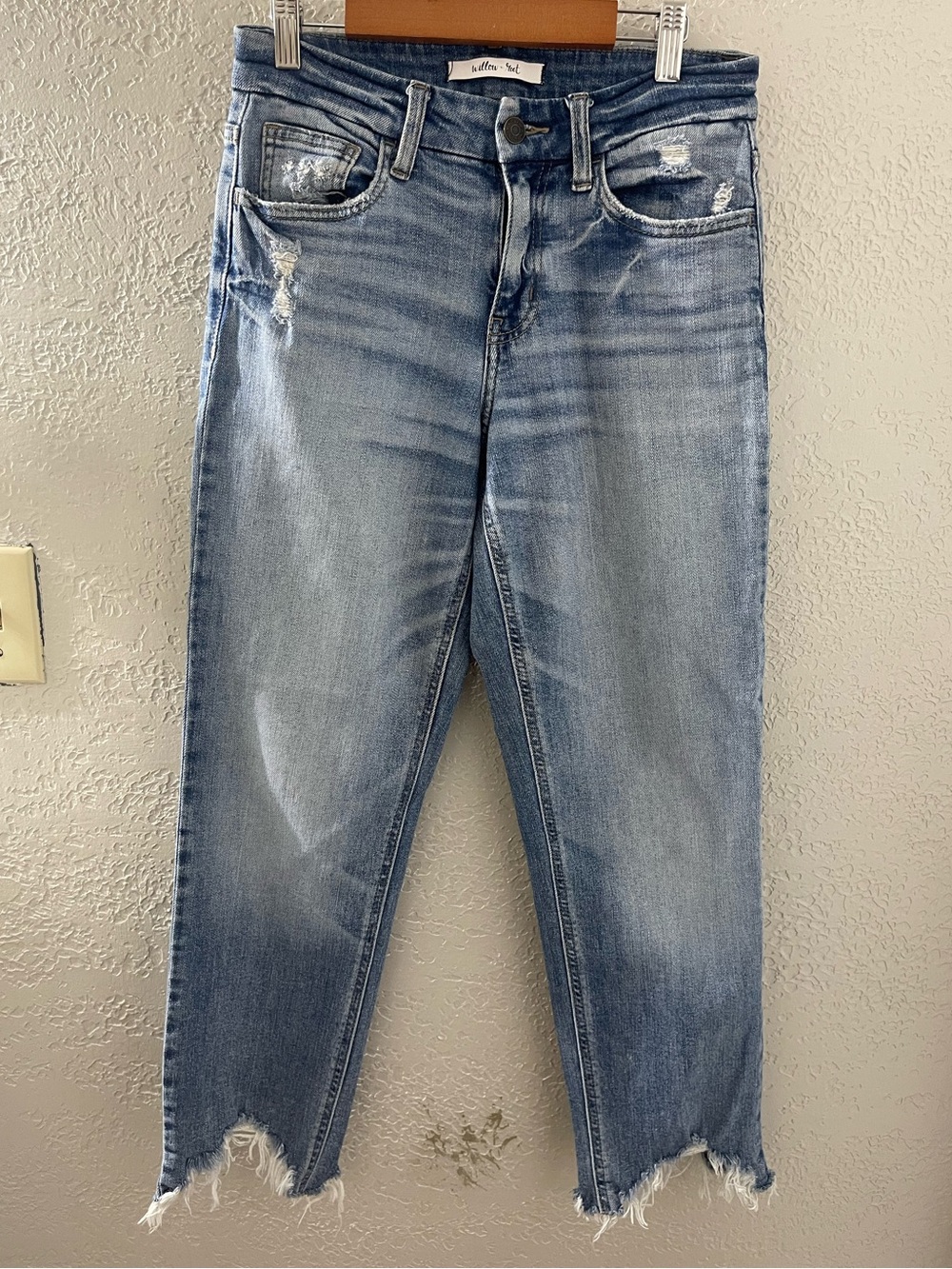 Willow & Root Women Light Blue High Rise Straight Distressed Denim‎ Jean Size 25